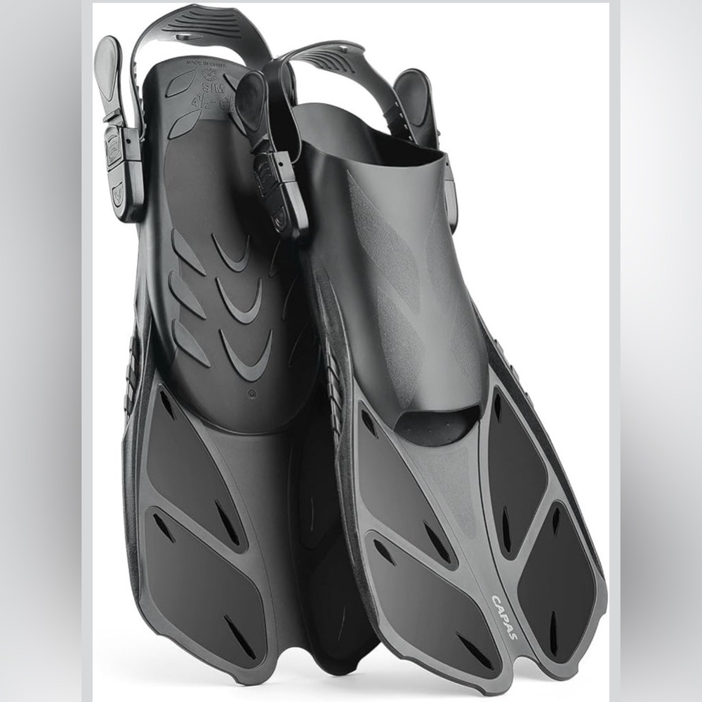 Adjustable Swim Fins Snorkel Flippers Open Heel Black Adult S/M NEW Travel